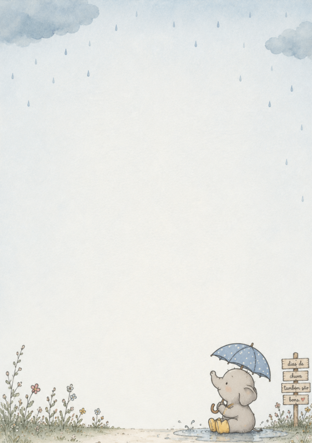 Papel de carta do Xepé na chuva com guarda-chuva azul