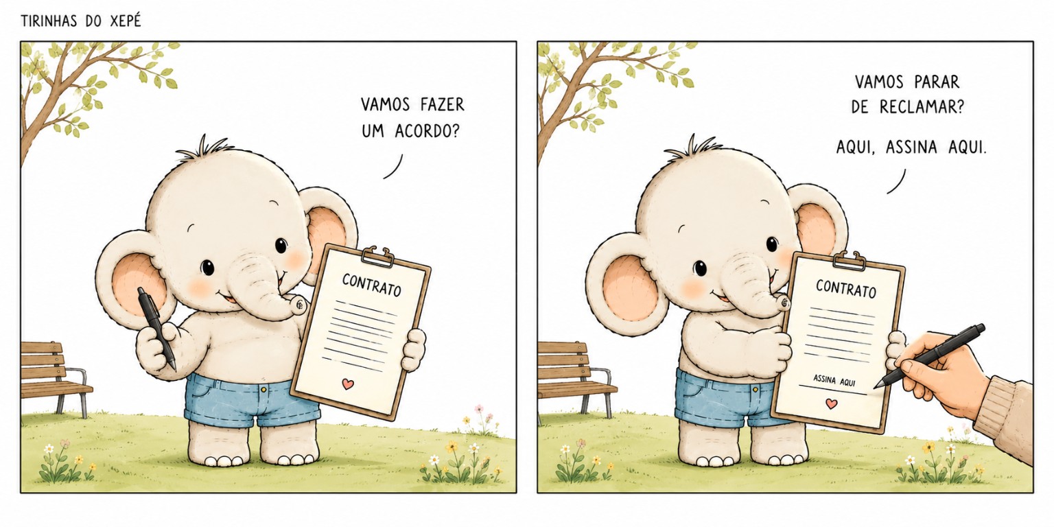 Vamos fazer um acordo? Vamos parar de reclamar? Aqui, assina aqui.