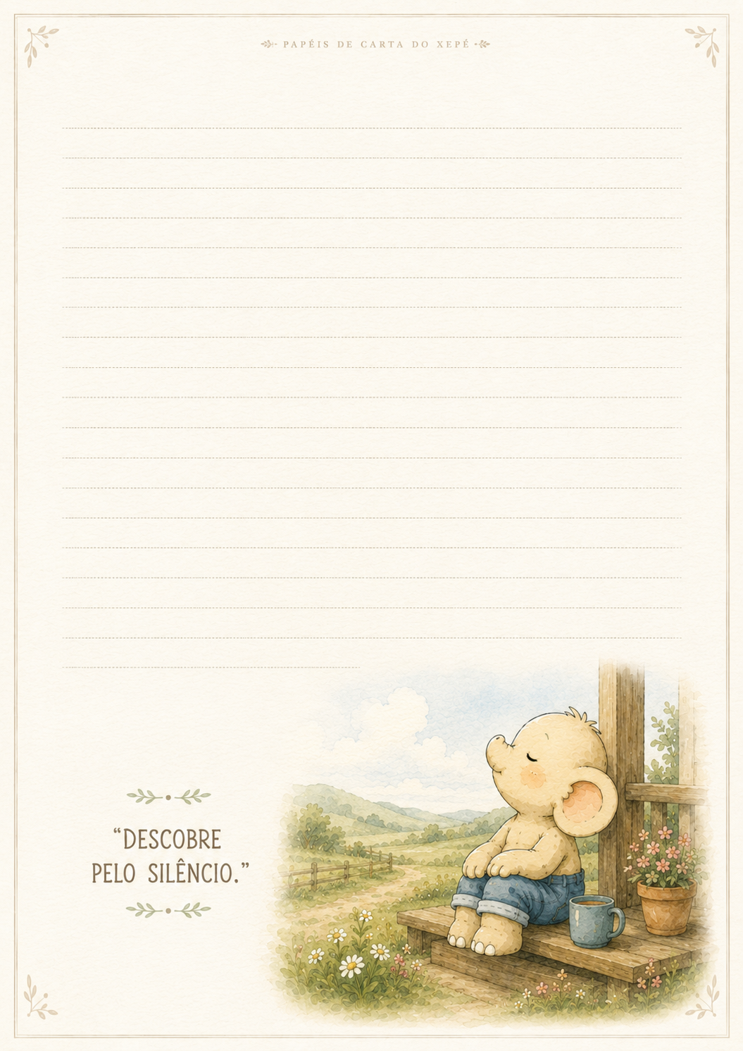 Papel de carta com a frase Descobre pelo silêncio