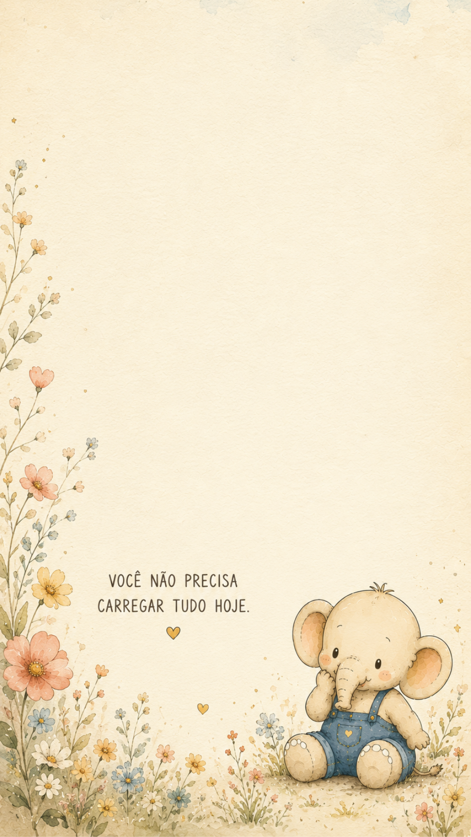 Wallpaper com o Xepé entre flores e a frase Você não precisa carregar tudo hoje.